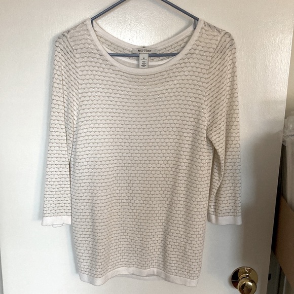 White House Black Market Sweaters - White house black market, Ivory, gold thread patterned light weight sweater.